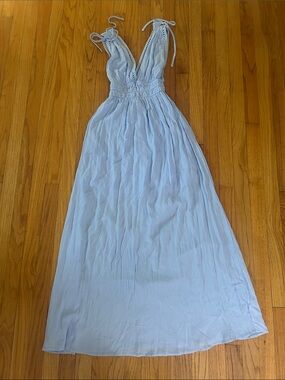 Light Blue Tie-Shoulder Maxi Dress with Smocked Waist